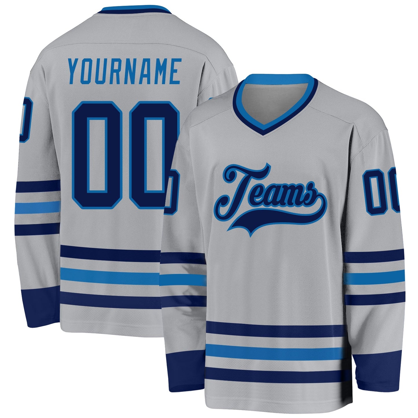 Custom Gray Navy-Blue Hockey Jersey - Sky-Custom