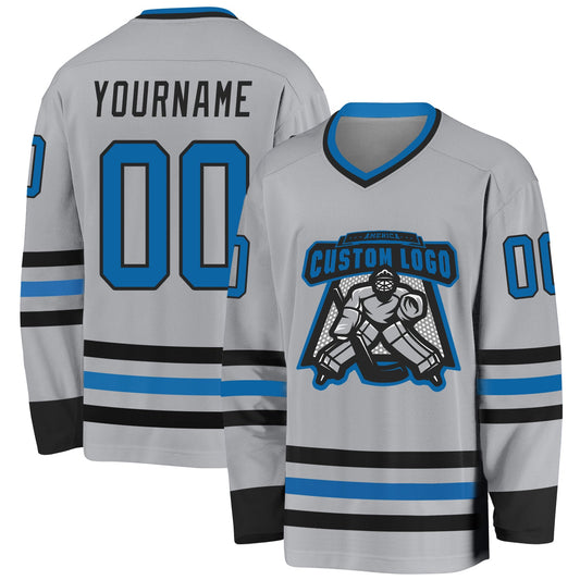 Custom Gray Blue-Black Hockey Jersey - Sky-Custom