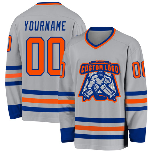Custom Gray Orange-Royal Hockey Jersey - Sky-Custom