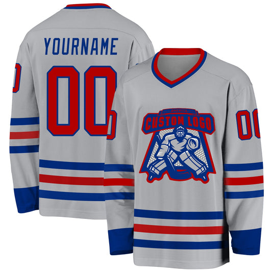 Custom Gray Red-Royal Hockey Jersey - Sky-Custom