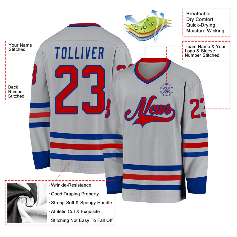 Custom Gray Red-Royal Hockey Jersey - Sky-Custom