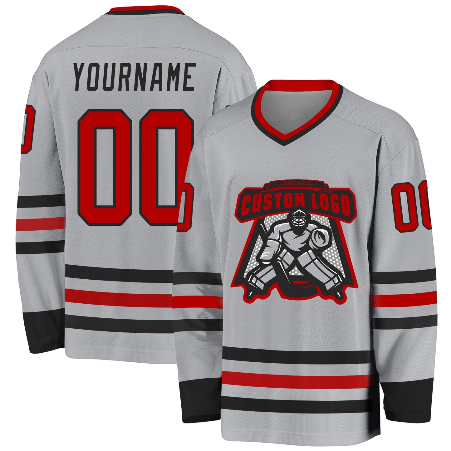 Custom Gray Red-Black Hockey Jersey - Sky-Custom