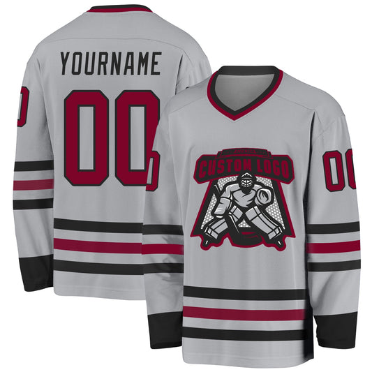 Custom Gray Maroon-Black Hockey Jersey - Sky-Custom