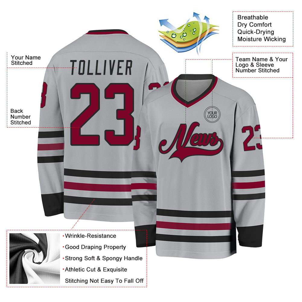 Custom Gray Maroon-Black Hockey Jersey - Sky-Custom