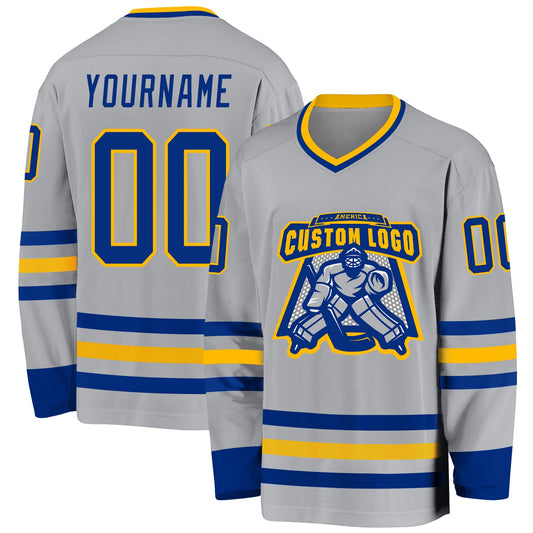 Custom Gray Royal-Gold Hockey Jersey - Sky-Custom
