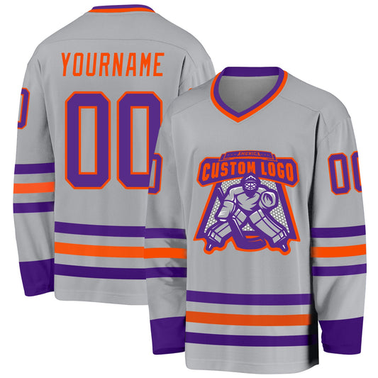 Custom Gray Purple-Orange Hockey Jersey - Sky-Custom