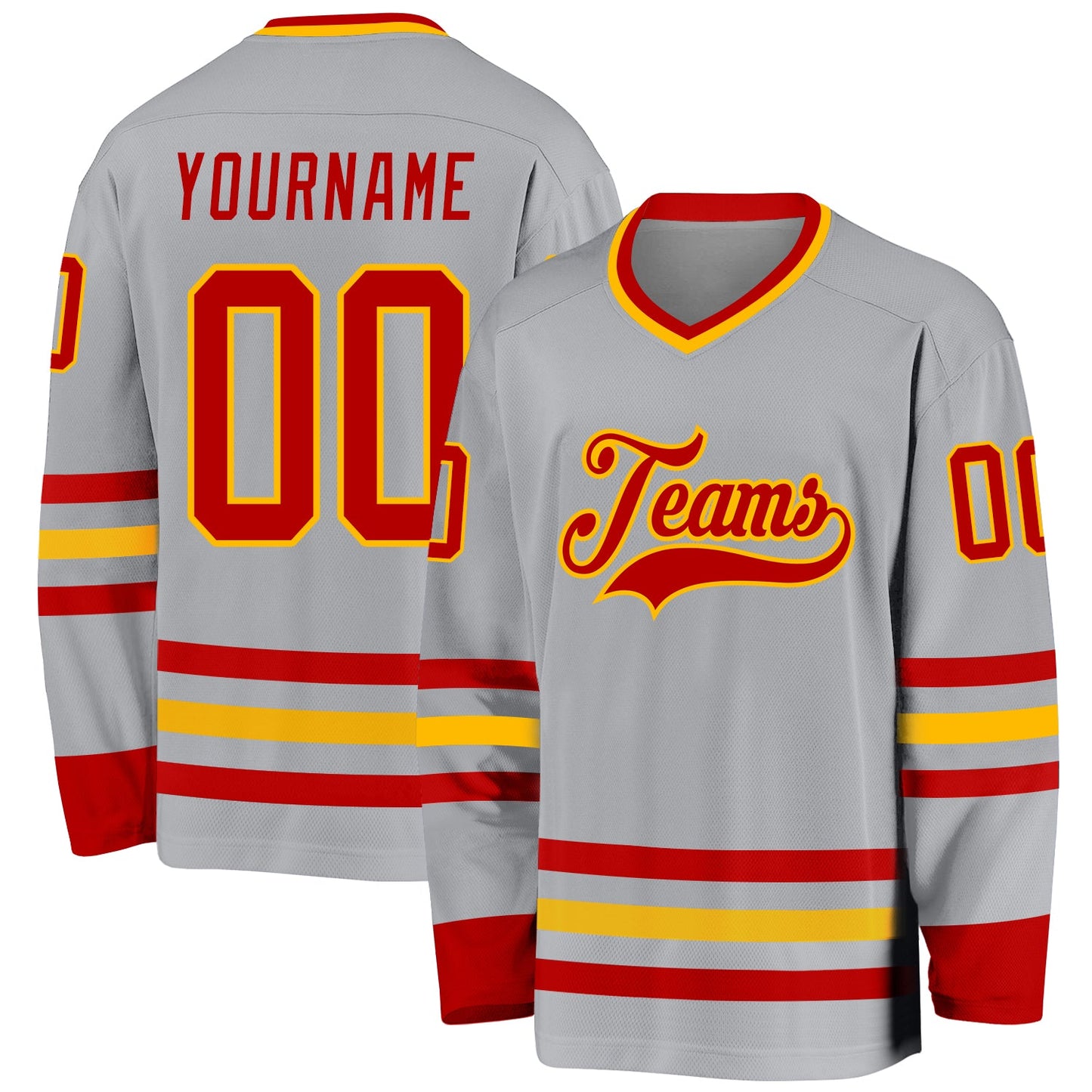 Custom Gray Red-Gold Hockey Jersey - Sky-Custom