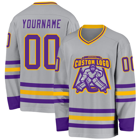 Custom Gray Purple-Gold Hockey Jersey - Sky-Custom
