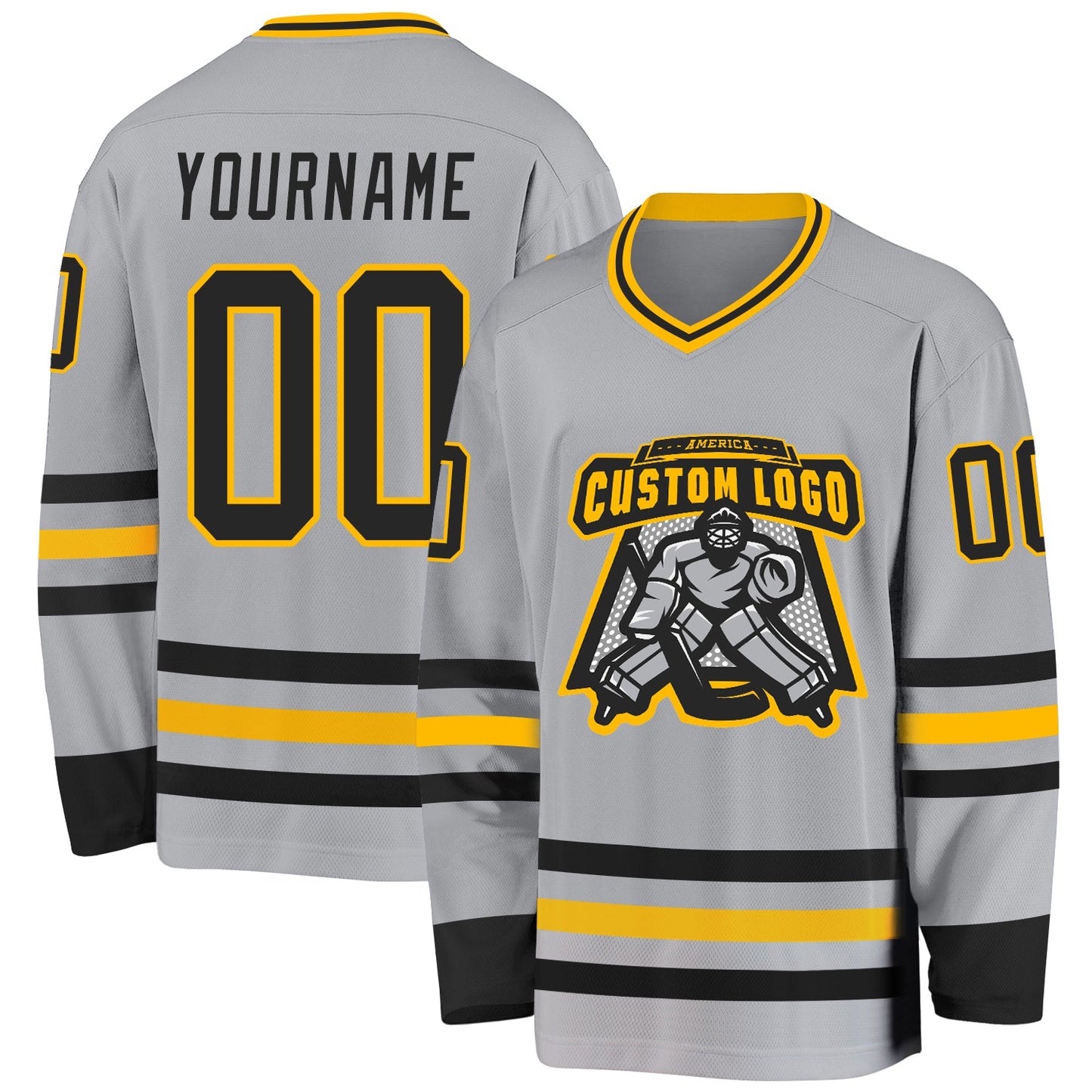 Custom Gray Black-Gold Hockey Jersey - Sky-Custom