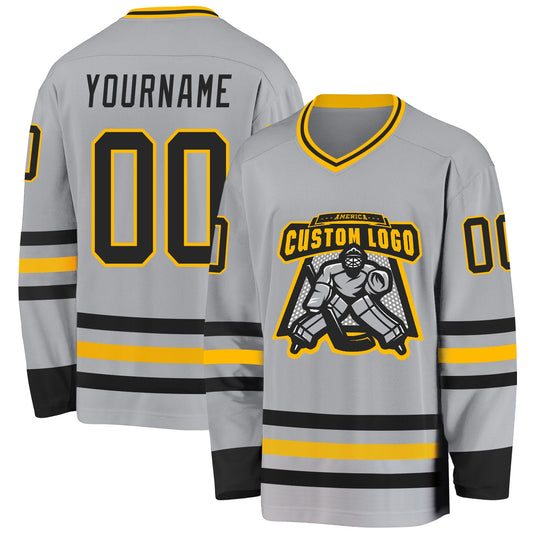 Custom Gray Black-Gold Hockey Jersey - Sky-Custom