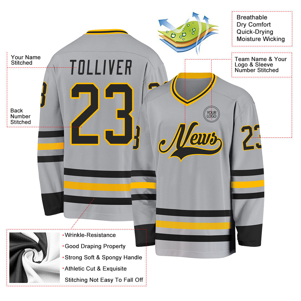 Custom Gray Black-Gold Hockey Jersey - Sky-Custom