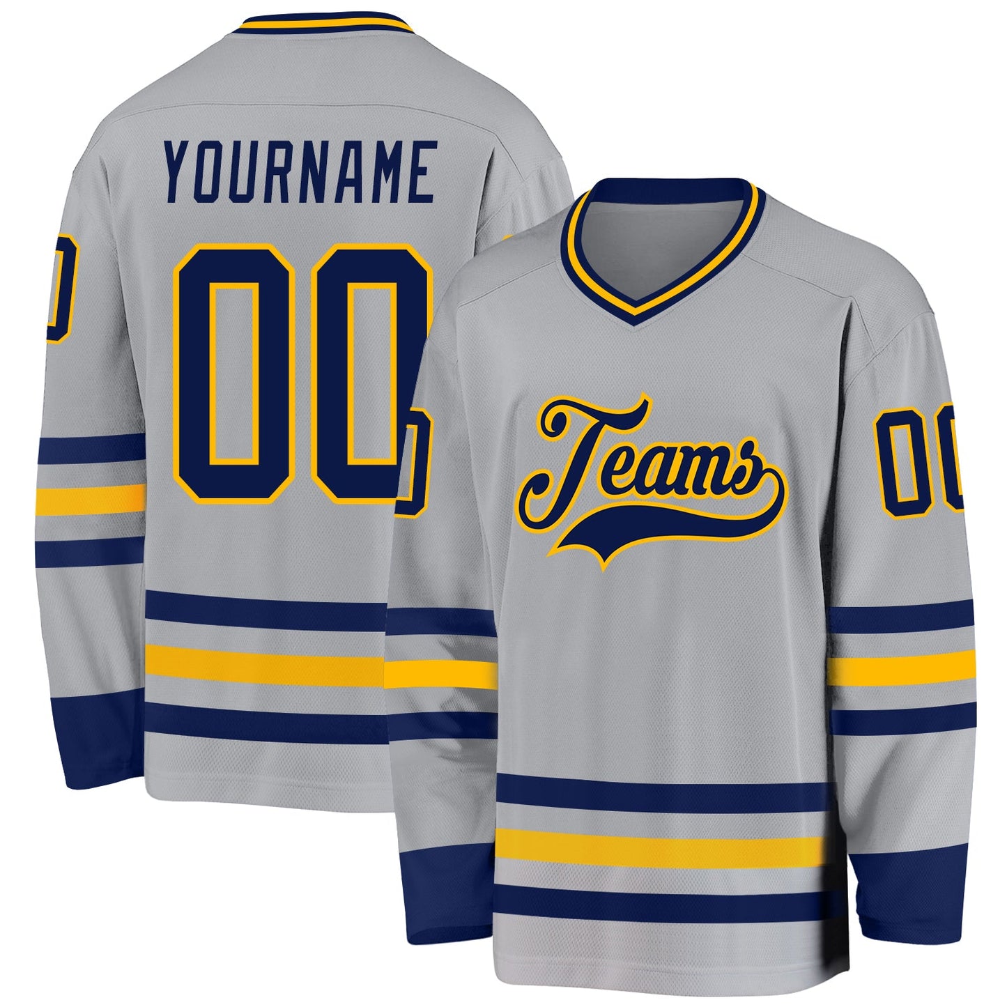Custom Gray Navy-Gold Hockey Jersey - Sky-Custom
