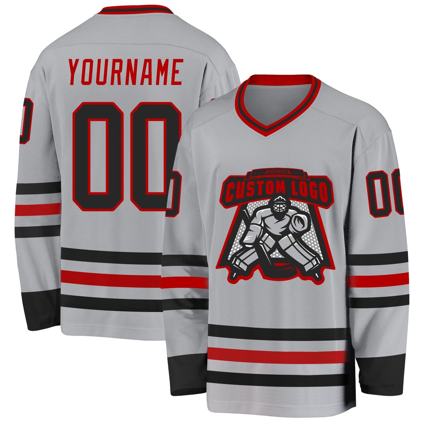 Custom Gray Black-Red Hockey Jersey - Sky-Custom