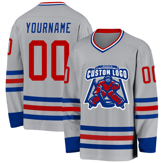 Custom Gray Red-Royal Hockey Jersey - Sky-Custom