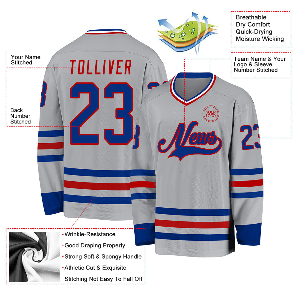 Custom Gray Royal-Red Hockey Jersey - Sky-Custom