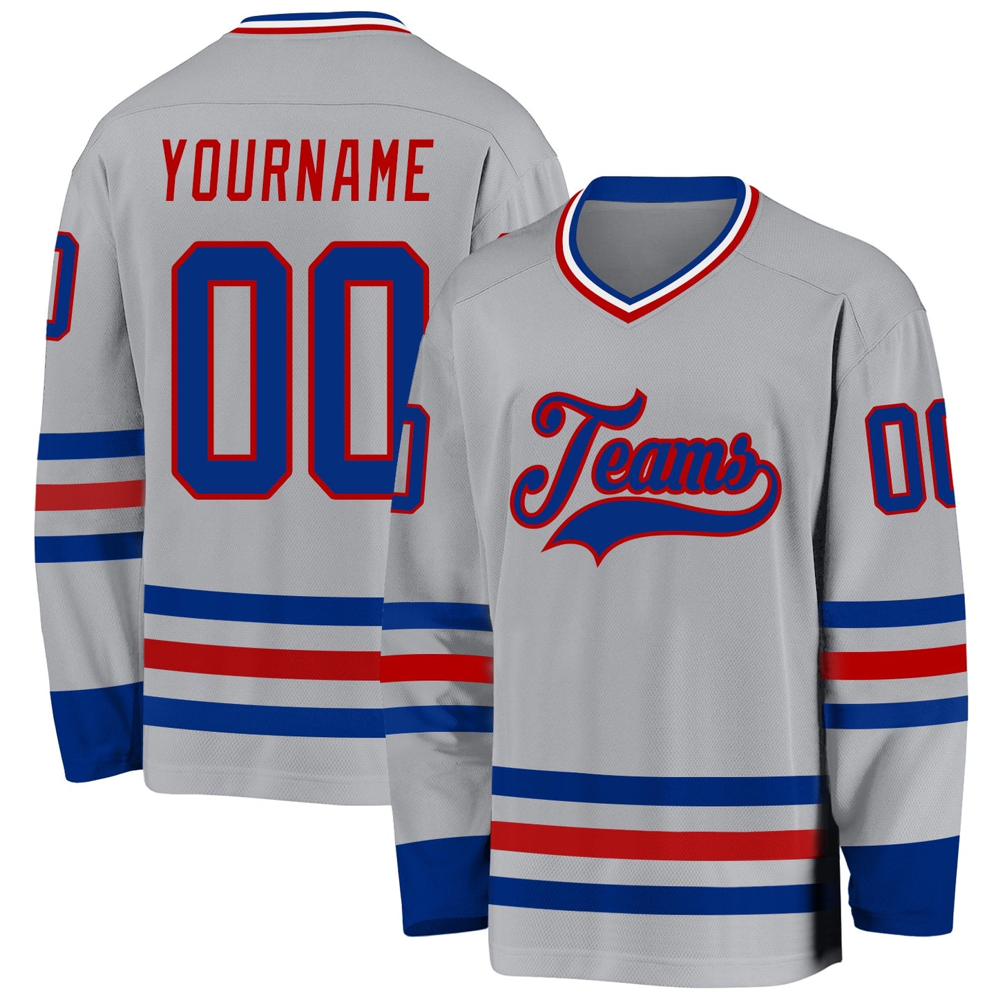 Custom Gray Royal-Red Hockey Jersey - Sky-Custom