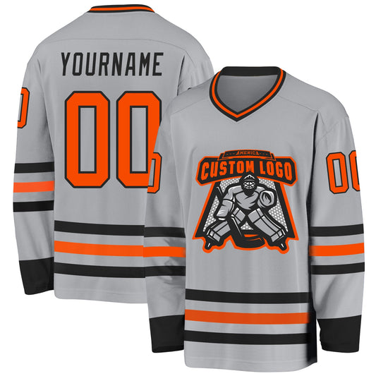 Custom Gray Orange-Black Hockey Jersey - Sky-Custom