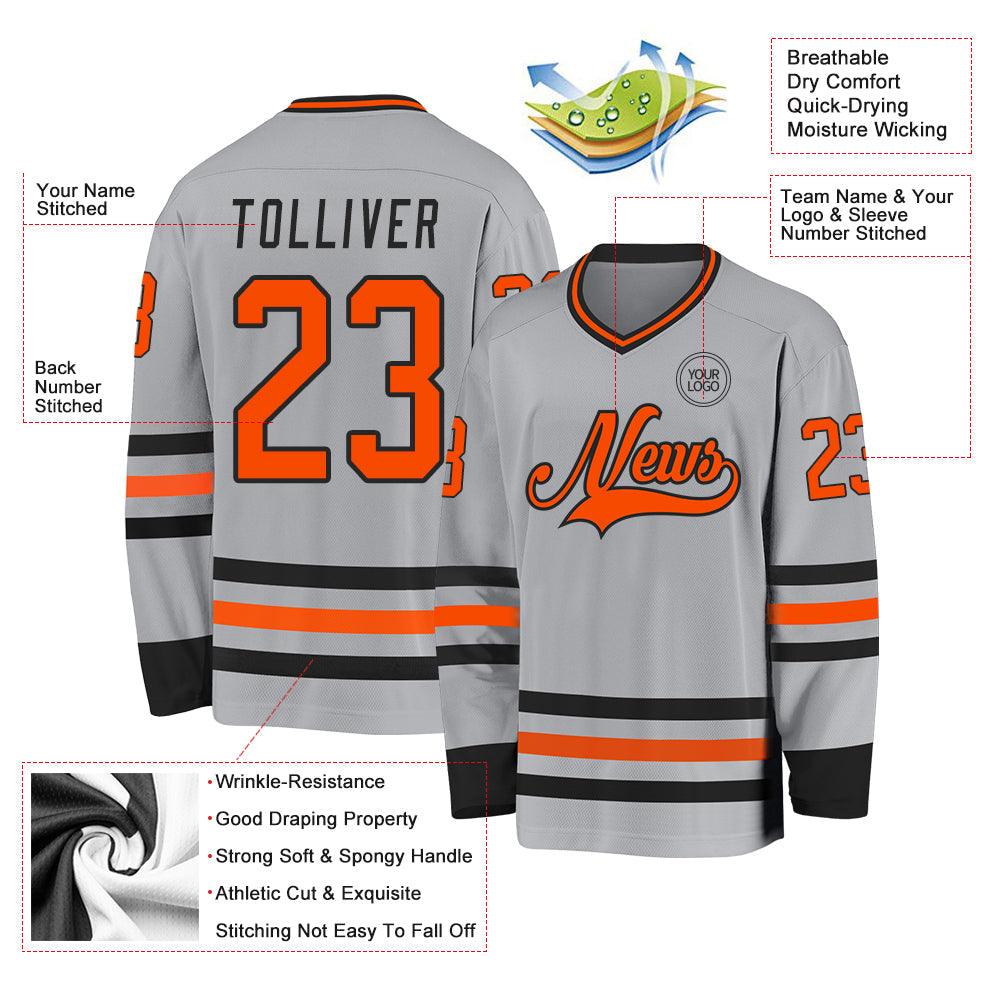 Custom Gray Orange-Black Hockey Jersey - Sky-Custom