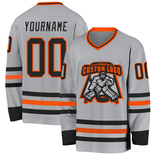 Custom Gray Black-Orange Hockey Jersey - Sky-Custom