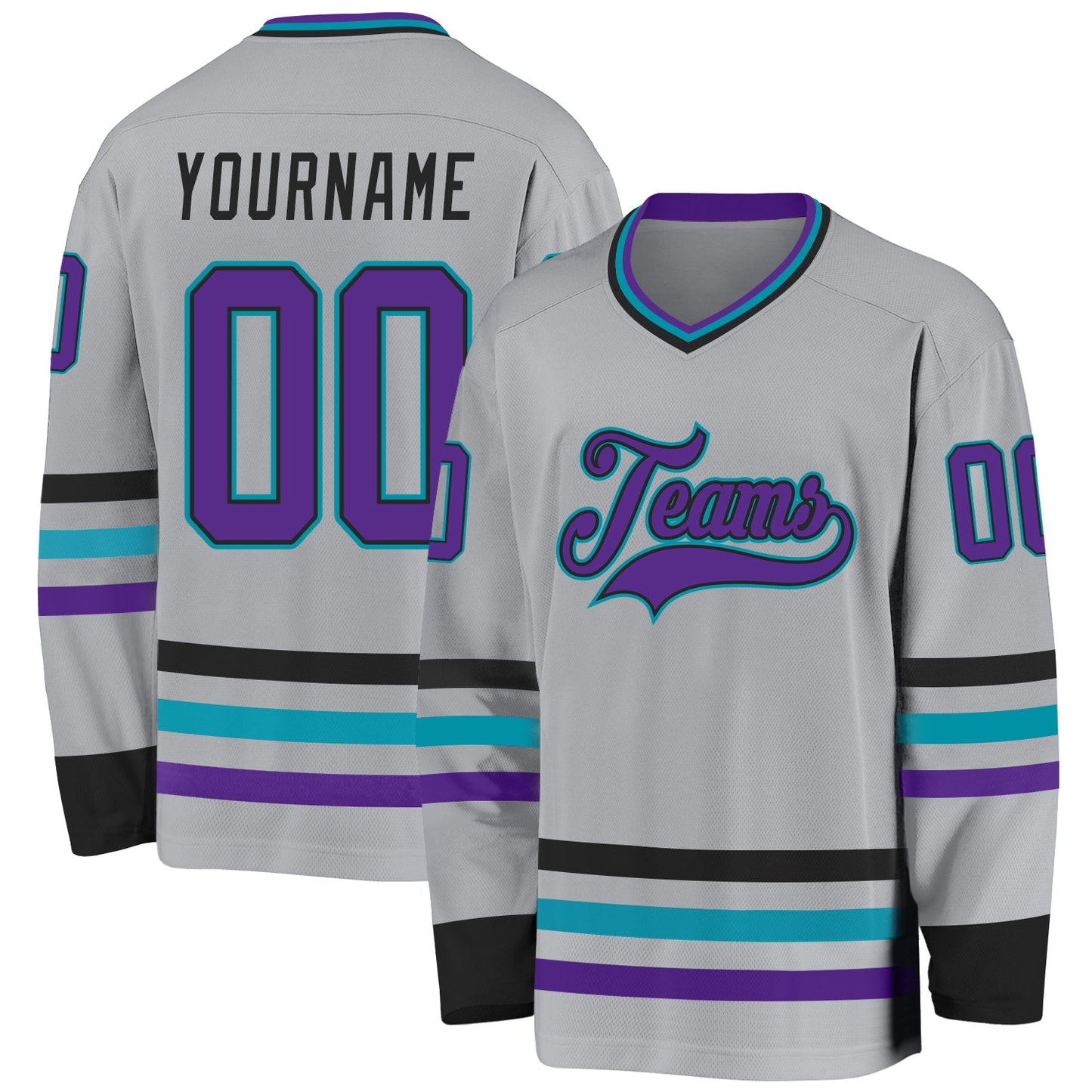 Custom Gray Purple Black-Teal Hockey Jersey - Sky-Custom