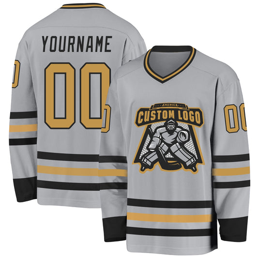 Custom Gray Old Gold-Black Hockey Jersey - Sky-Custom