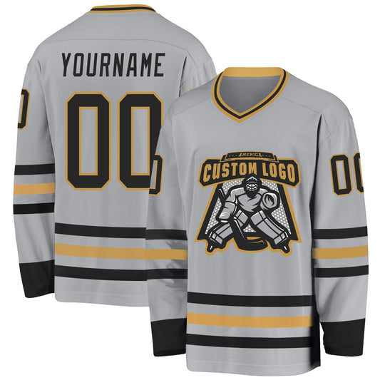Custom Gray Black-Old Gold Hockey Jersey - Sky-Custom