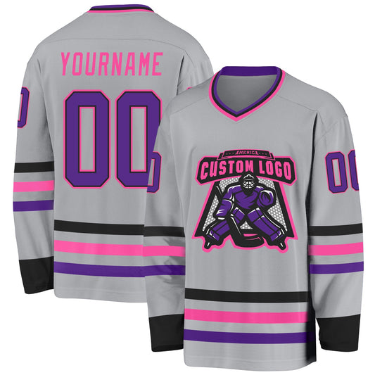 Custom Gray Purple Black-Pink Hockey Jersey - Sky-Custom