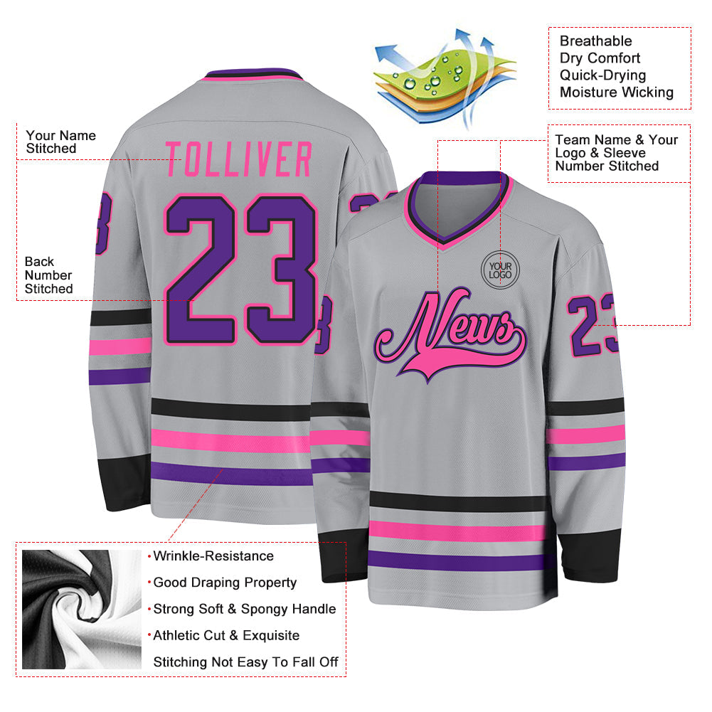 Custom Gray Purple Black-Pink Hockey Jersey - Sky-Custom