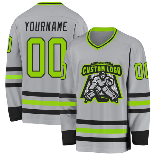 Custom Gray Neon Green-Black Hockey Jersey - Sky-Custom