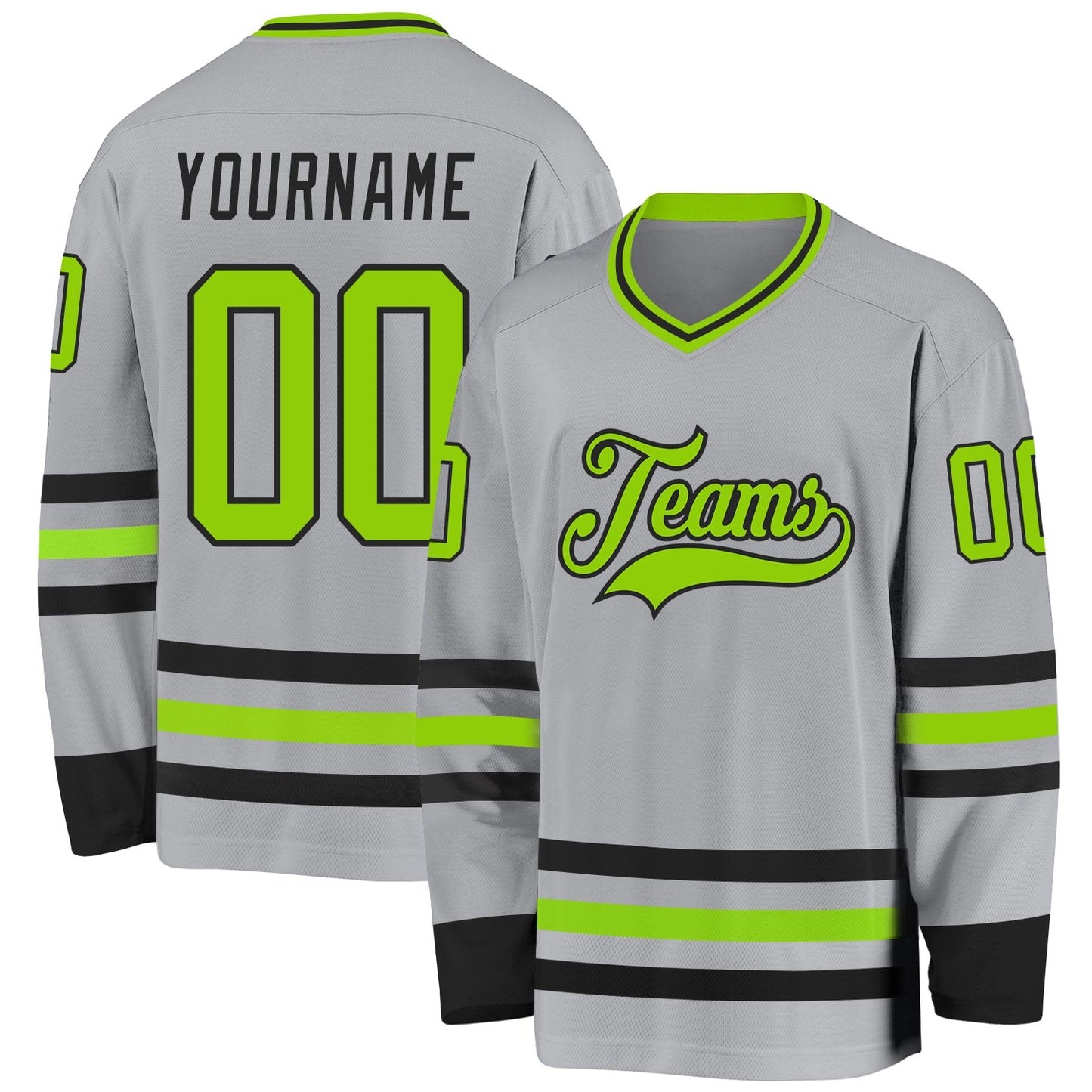 Custom Gray Neon Green-Black Hockey Jersey - Sky-Custom