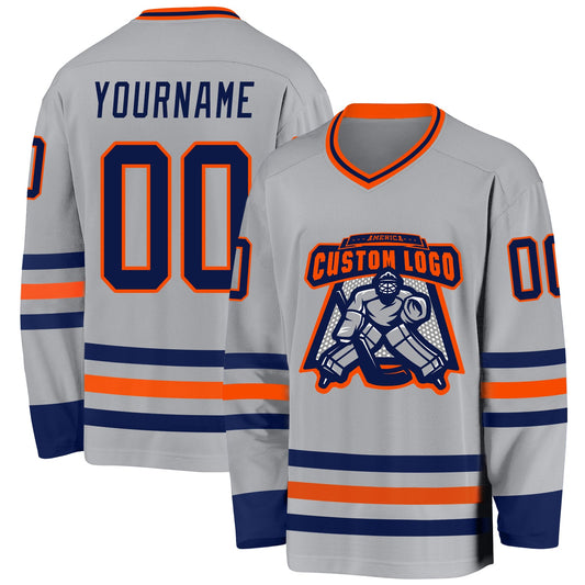 Custom Gray Navy-Orange Hockey Jersey - Sky-Custom