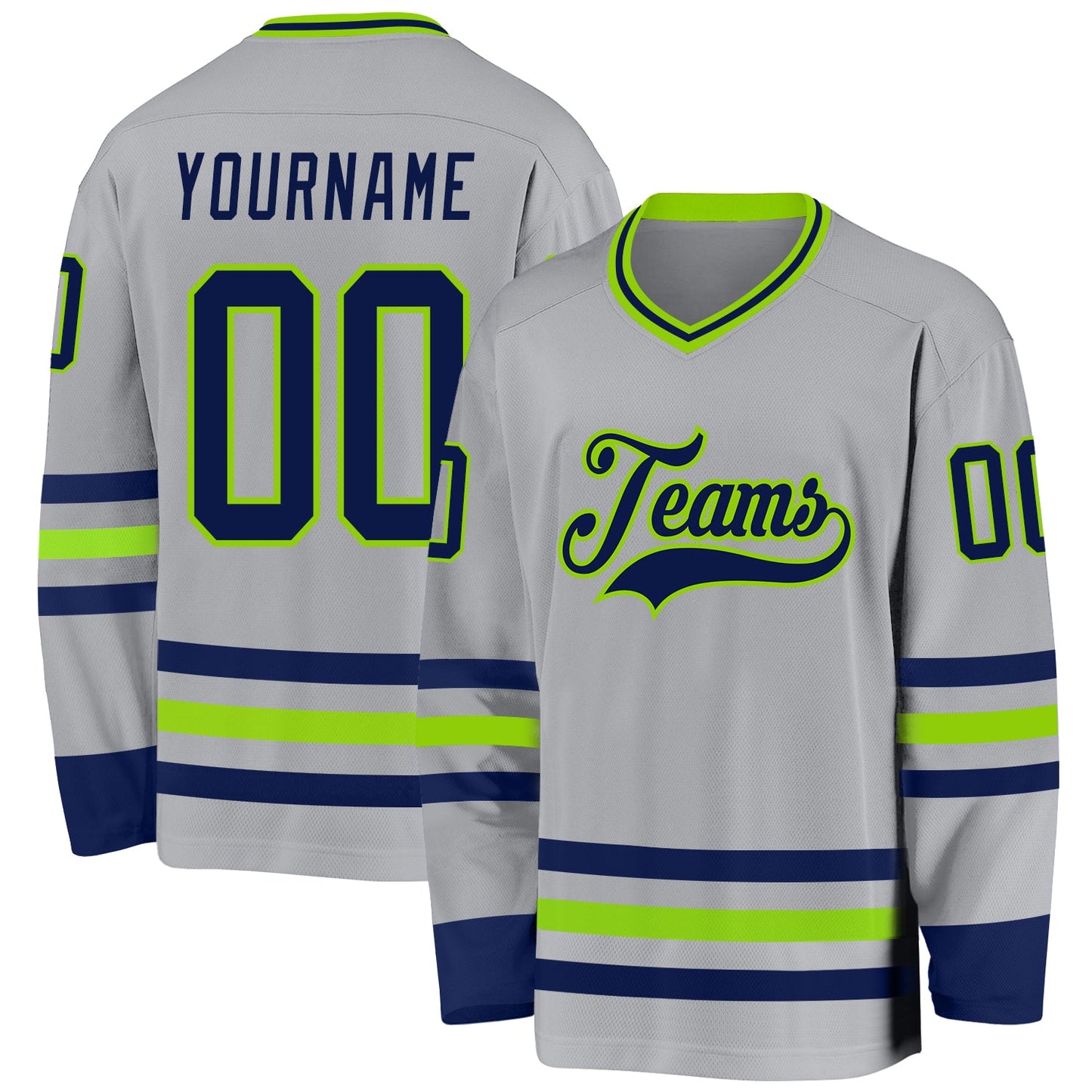 Custom Gray Navy-Neon Green Hockey Jersey - Sky-Custom