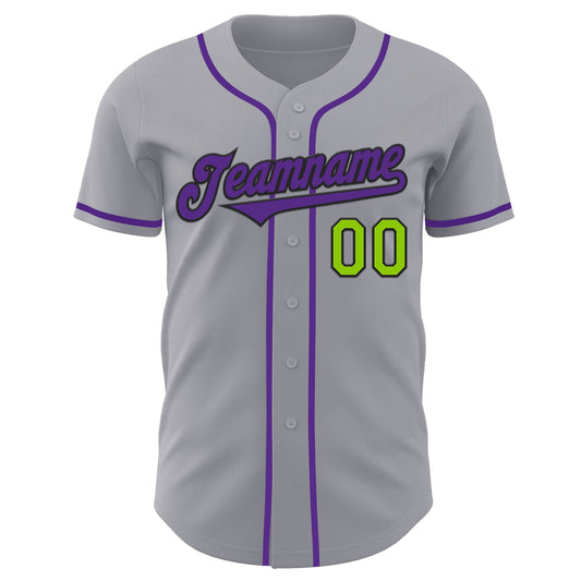 Custom Gray Neon Green Black-Purple Authentic Baseball Jersey - Sky-Custom