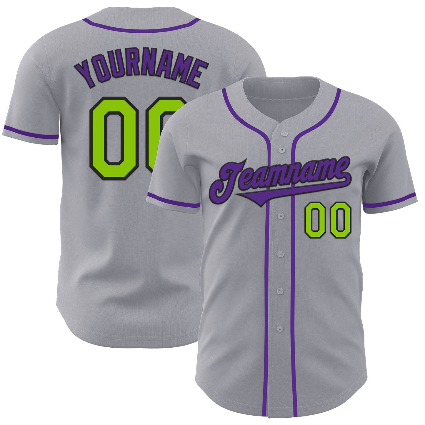 Custom Gray Neon Green Black-Purple Authentic Baseball Jersey - Sky-Custom