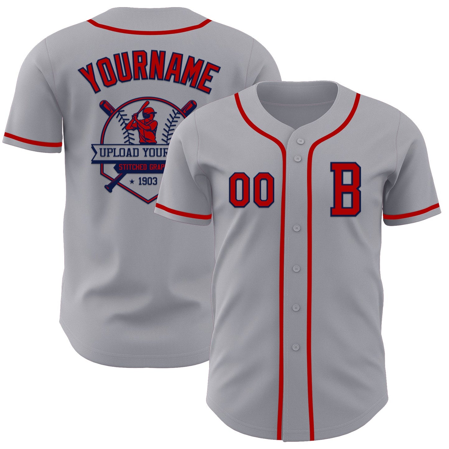 Custom Gray Red-Navy Authentic Baseball Jersey - Sky-Custom