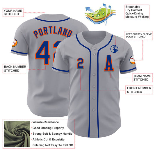 Custom Gray Royal-Orange Authentic Baseball Jersey - Sky-Custom