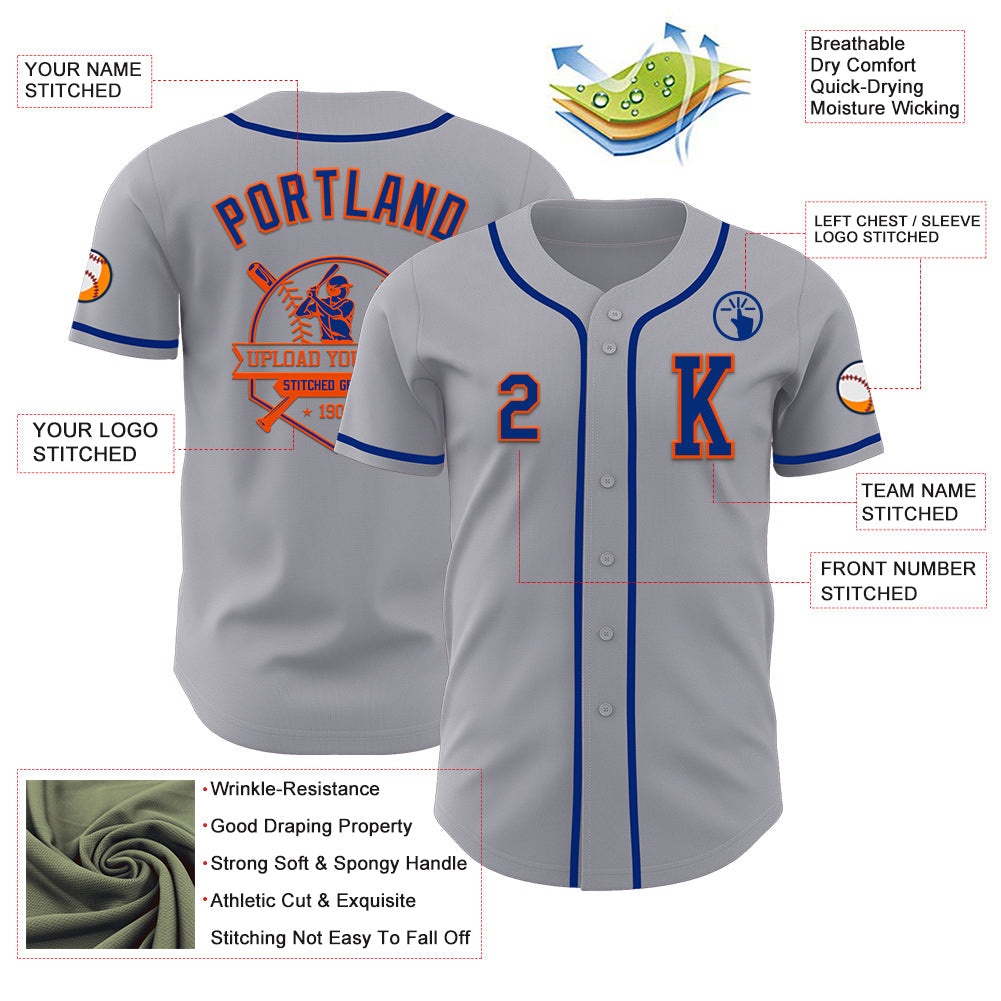 Custom Gray Royal-Orange Authentic Baseball Jersey - Sky-Custom