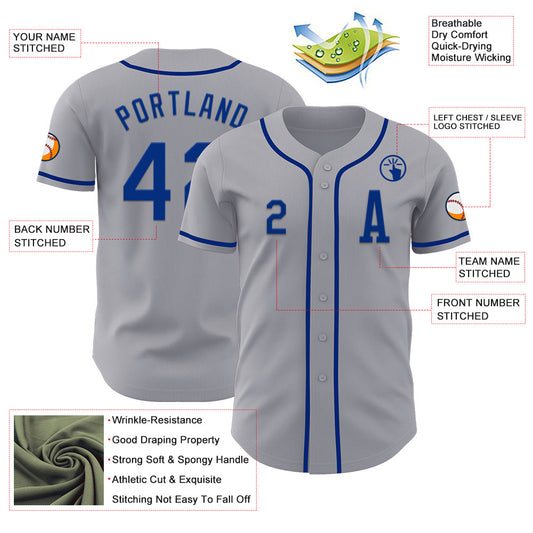 Custom Gray Royal Authentic Baseball Jersey - Sky-Custom