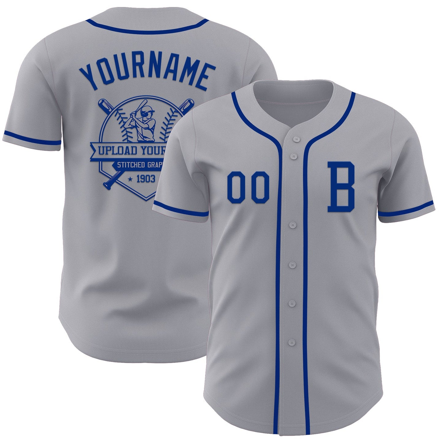 Custom Gray Royal Authentic Baseball Jersey - Sky-Custom