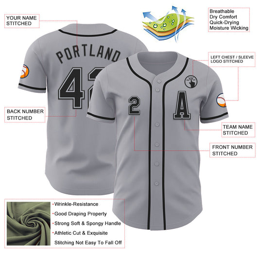 Custom Gray Black Authentic Baseball Jersey - Sky-Custom