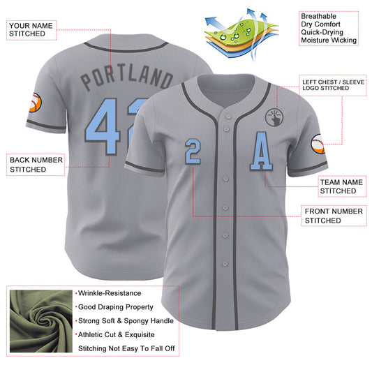 Custom Gray Light Blue-Steel Gray Authentic Baseball Jersey - Sky-Custom