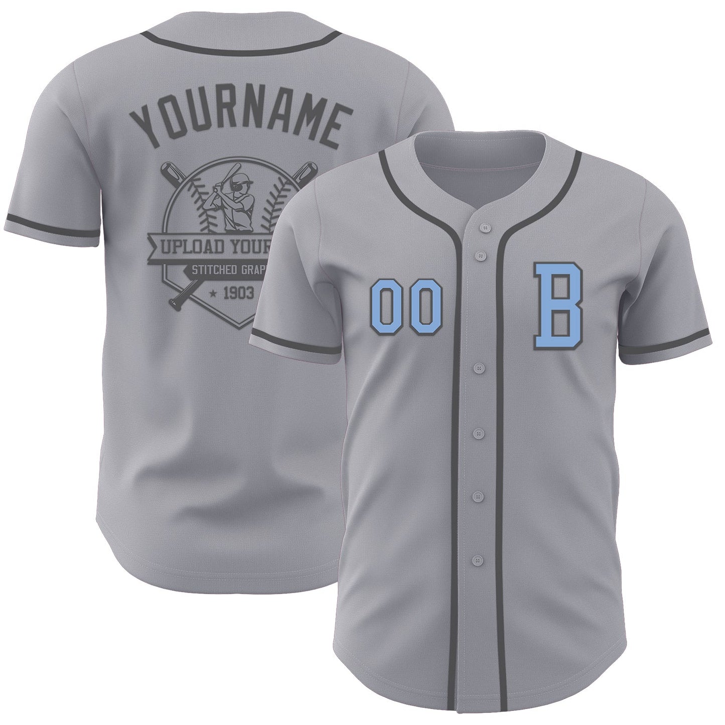 Custom Gray Light Blue-Steel Gray Authentic Baseball Jersey - Sky-Custom