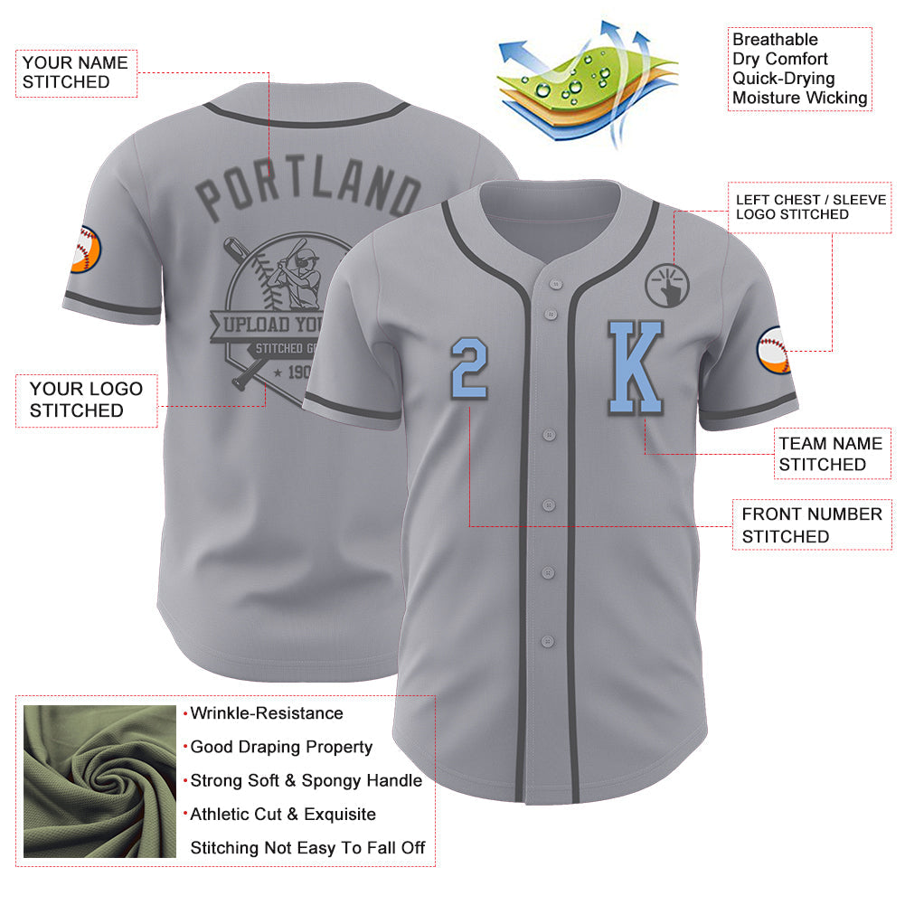 Custom Gray Light Blue-Steel Gray Authentic Baseball Jersey - Sky-Custom