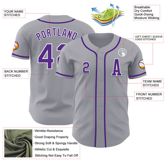 Custom Gray Purple-White Authentic Baseball Jersey - Sky-Custom