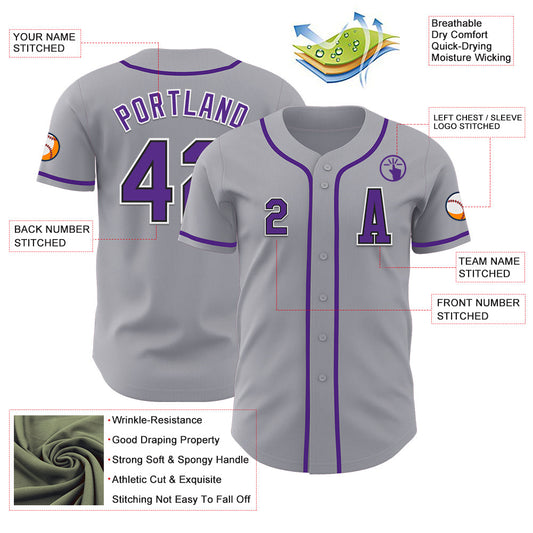 Custom Gray Purple-Black Authentic Baseball Jersey - Sky-Custom