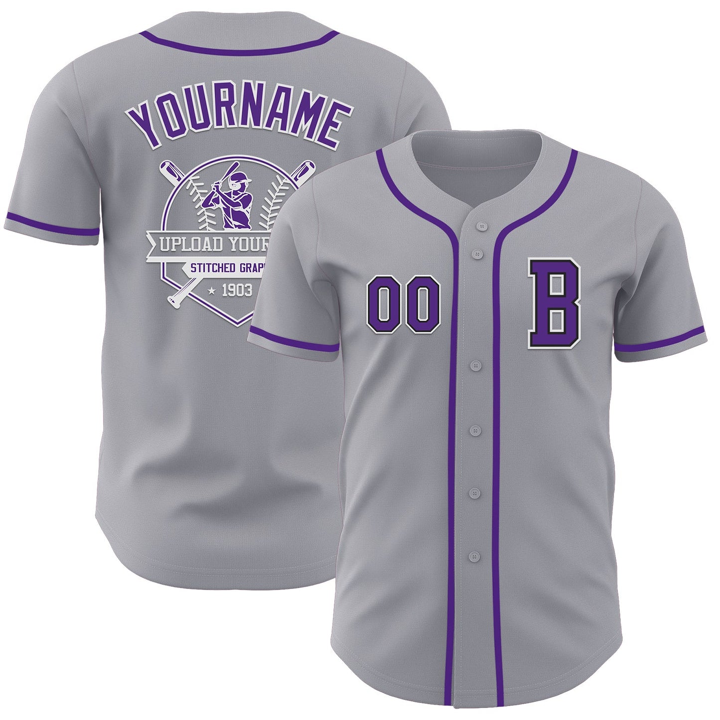 Custom Gray Purple-Black Authentic Baseball Jersey - Sky-Custom
