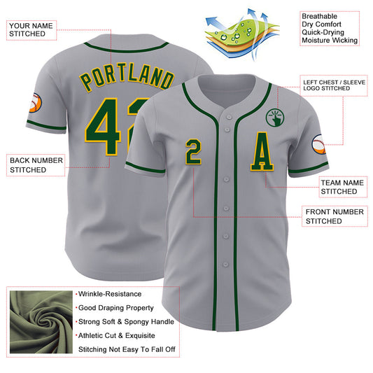Custom Gray Green-Gold Authentic Baseball Jersey - Sky-Custom