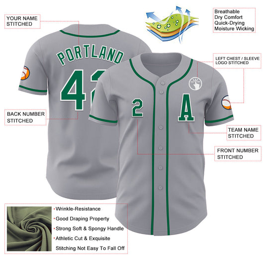 Custom Gray Kelly Green-White Authentic Baseball Jersey - Sky-Custom