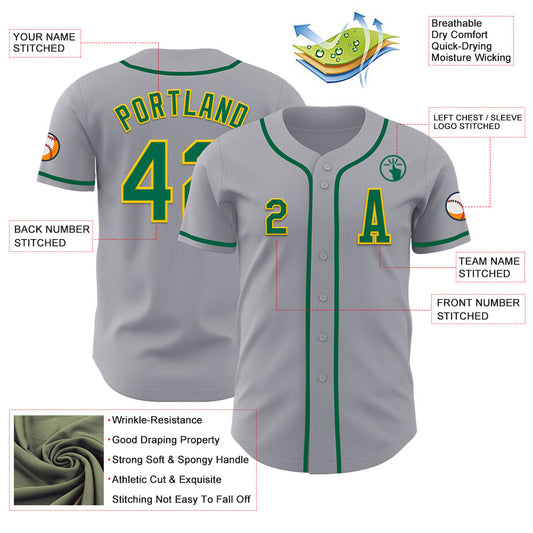 Custom Gray Kelly Green-Gold Authentic Baseball Jersey - Sky-Custom