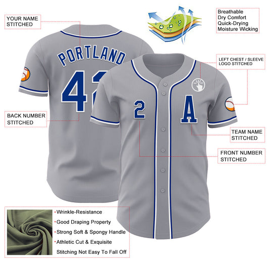 Custom Gray Royal-White Authentic Baseball Jersey - Sky-Custom